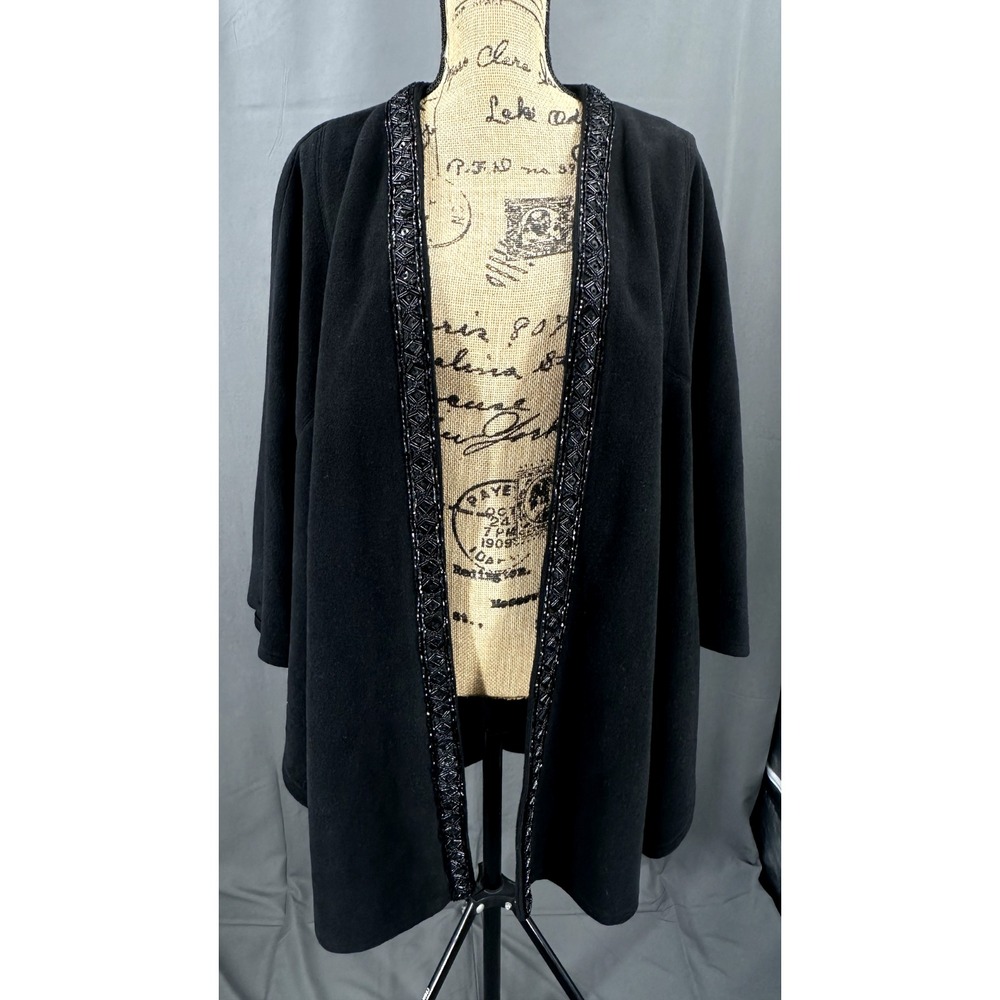 Patti La Belle Poncho Women One Size Black Wool Blend Beaded Cape Wrap Elegant